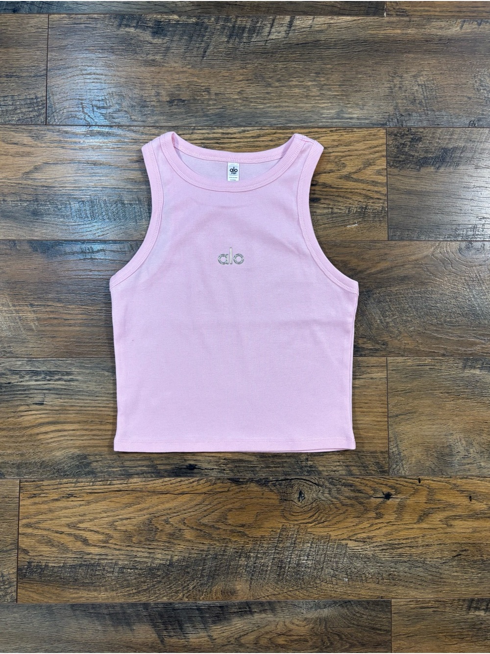 ALO Yoga Pink Ribbed Racerback Crop Tank - Picture 2 of 3